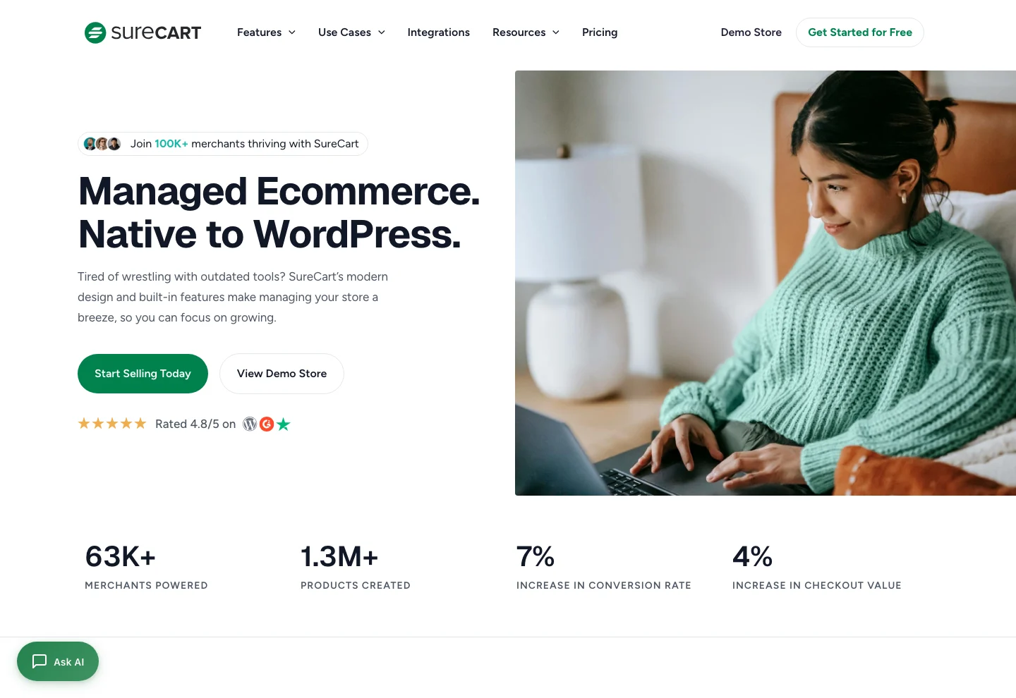 SureCart homepage